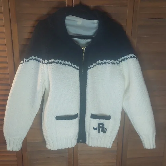 Men's Black and White Knit Sweater With Cow On The Back